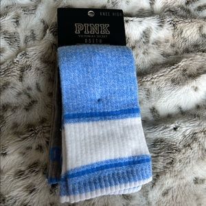 Victorias Secret Pink knee high socks in blue/grey